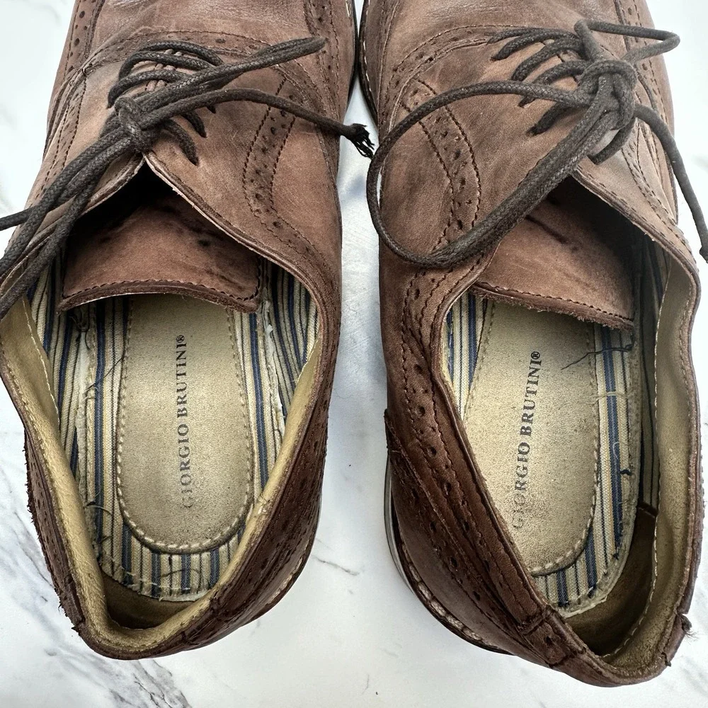 Giorgio‎ Brutini Mens Size 10M Brown Leather Wingtip Oxford Dress Shoes